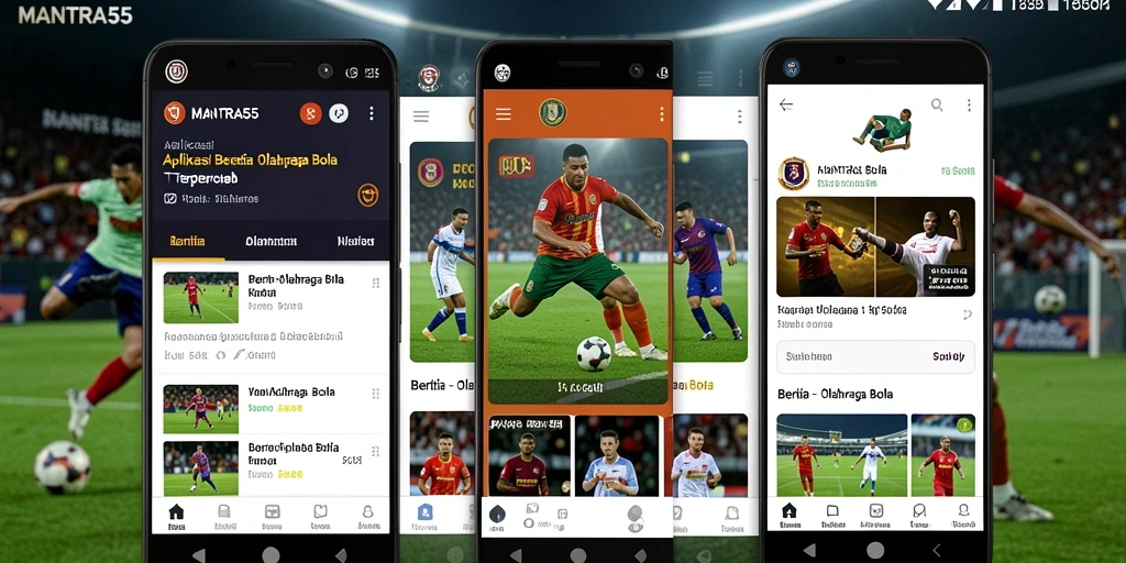 Antarmuka aplikasi MANTRA55 yang penuh informasi olahraga bola.
